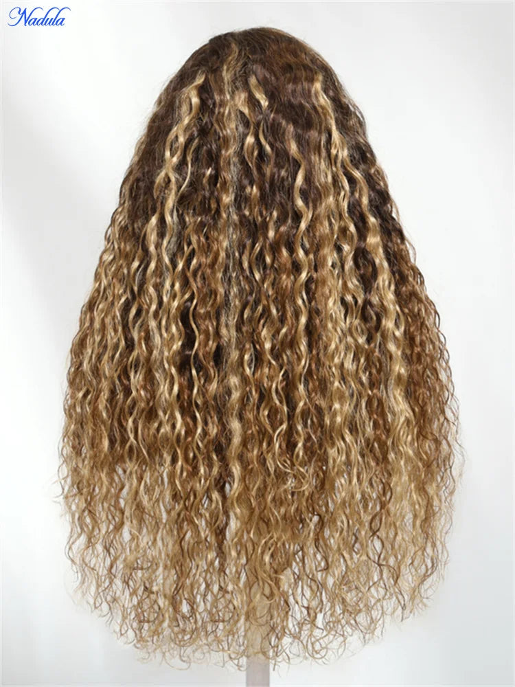 Nadula 13x4 Honey Blonde Highlights Glueless Wig Warm Soft Wet & Wavy Texture Lace Frontal Invisible Knots Put on and Go Wig