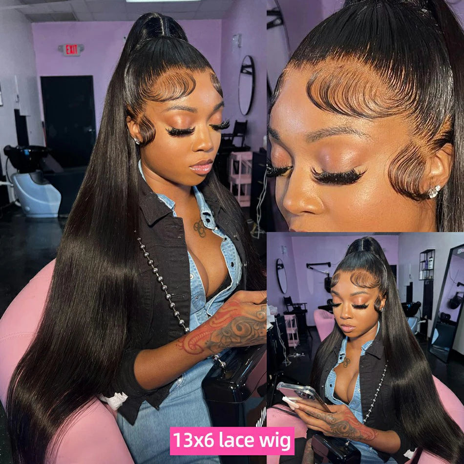 Bone Straight 13x4 Lace Front Wig 13x6 Transparent Peruvian 36Inch Straight Human Hair Wigs For Women 360 Full Lace Frontal Wig