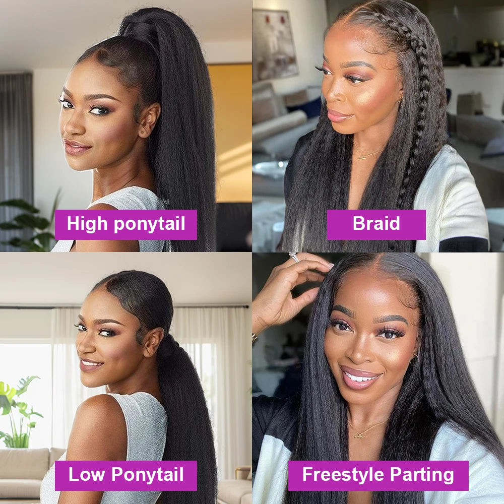 13x6 Kinky Straight HD Lace Front Human Hair Wigs Yaki Straight 360 Full Lace Frontal Wigs For Women Pre Plucked 300 Density