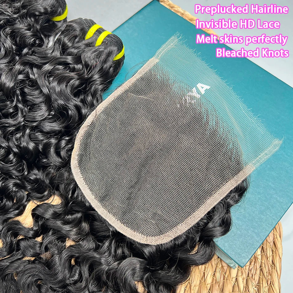 Burmese Curly Bundles With 5x5 HD Transparent Lace Closure 100% Human Hair #1B Natural Color Raw Virgin Hair Weave Extensions