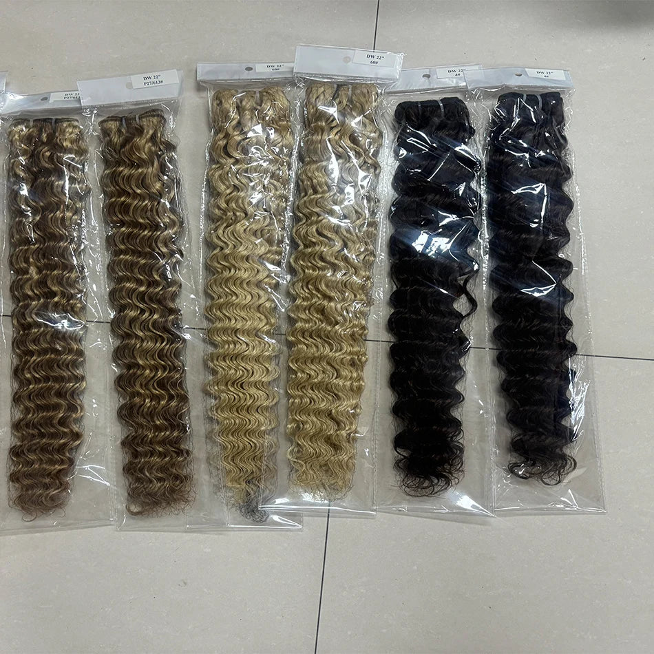 BHF Virgin Human Hair Bundle Curly Weft Extensions Highlight Double Drawn Human Hair Weaves Ocean Deep Wave Bundles Braid Hair