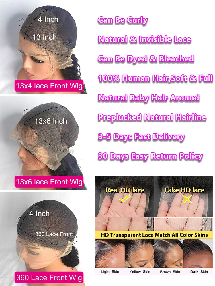 250 Density Body Wave Human Hair Wigs 13x6 HD Transparent Lace Front Wigs For Women Brazilian 13x4 360 Pre Plucked Lace Frontal