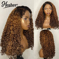 Honey Brown Glueless Colored Human Hair Wigs For Women Burmese Curly 4x4 Pre-Cut Lace Wig Wear And Go Human Hair Wig 250 Density