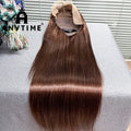 Chocolate Brown Straight Human Hair Wig 13x4 #4 Color 22-34inch Straight 13x4 Lace Frontal Human Hair Wig 250% Density For Women