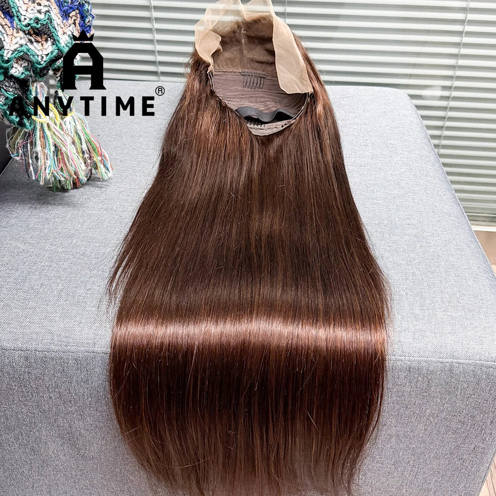 Chocolate Brown Straight Human Hair Wig 13x4 #4 Color 22-34inch Straight 13x4 Lace Frontal Human Hair Wig 250% Density For Women