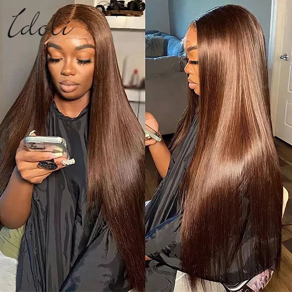 Idoli 13x6 Chocolate Brown Body Wave Lace Front Wig Transparent Lace Frontal Wig Human Hair Preplucked Colored Human Hair Wigs