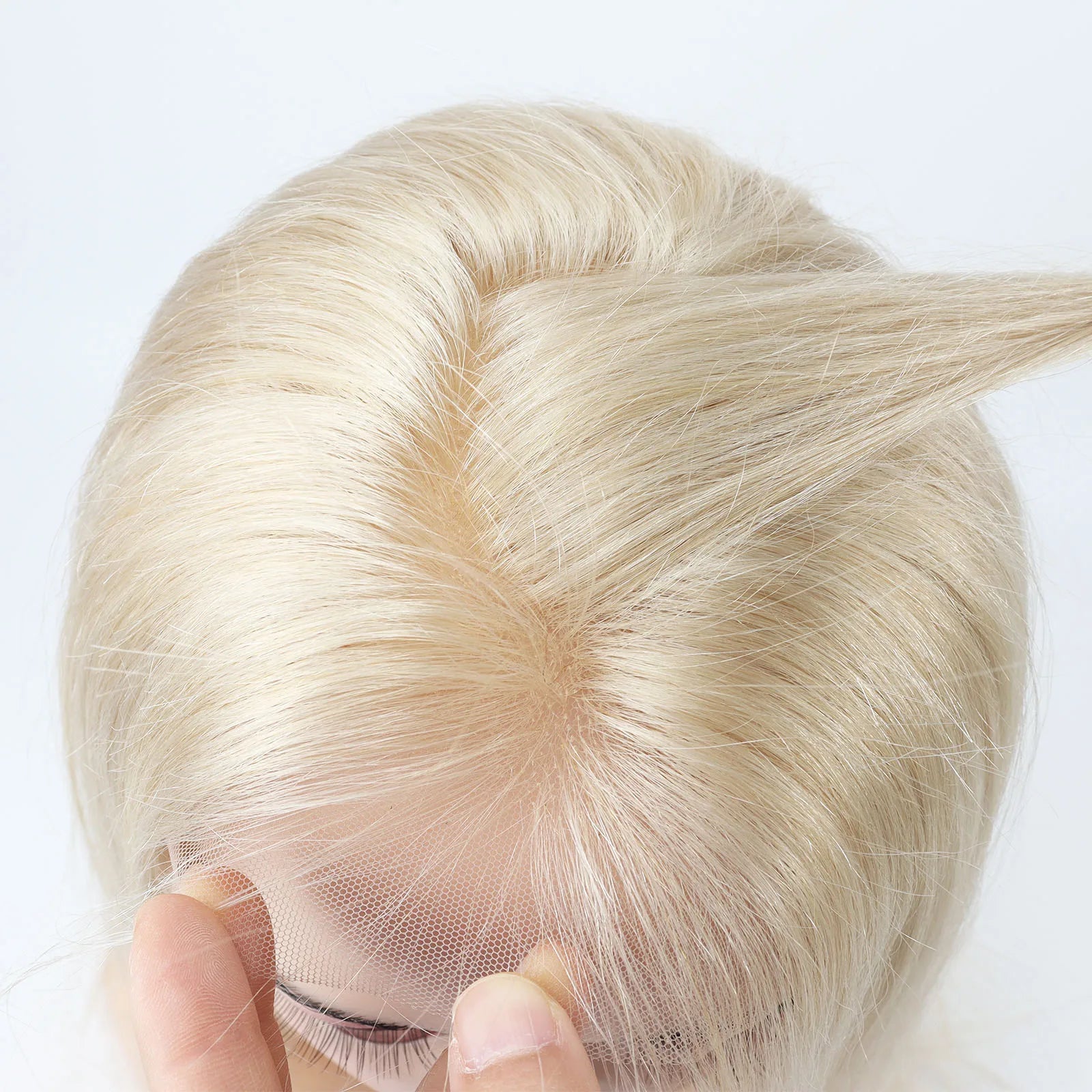 #60 Platinum Blonde Full Lace Wig 20inch Straight Remy Human Hair Wig Invisible Lace Bleached Knots Pre Plucked For Women
