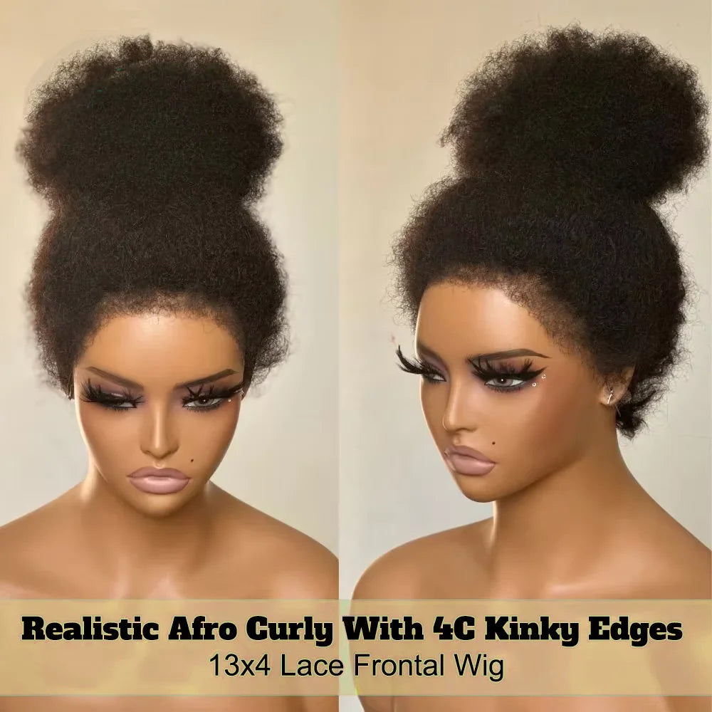 Afro Curly 4x4 5x5 Invisible HD Lace Wig With 4c Edges Afro Curly Human Hair Wigs 7x5 HD Lace Glueless Wig With Kinky Edges