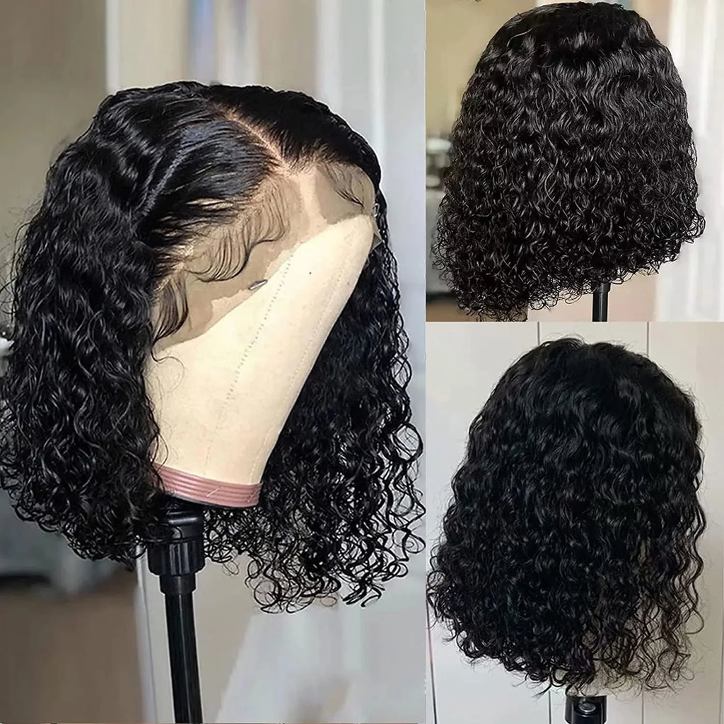 Curly Short Bob Wig 13x4 Lace Front Human Hair Wigs For Women Brazilian HD Lace Frontal Wig Glueless Closure Wig Water Deep Wave