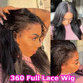 Kinky Straight 360 Full Lace Wig Human Hair PrePluck Invisible Strap Snug Fit 360 Frontal Wig Brazilian Glueless Lace Front Wig