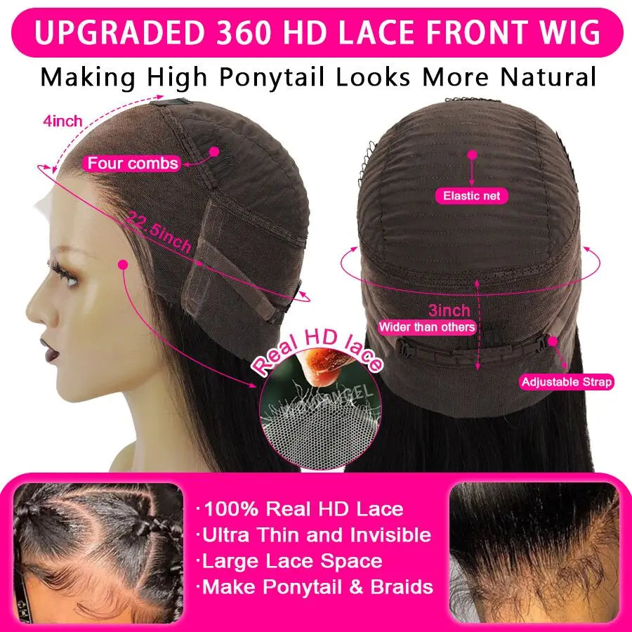 Wow Angel 360 HD Lace Frontal Wigs Straight Lace Front Wigs Human Hair Skins Melted Natural Scalp Remy Brazilian Hair For Women