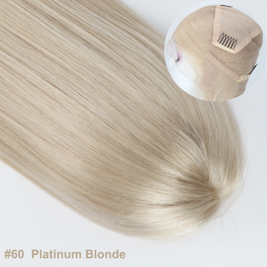 #60 Platinum Blonde Full Lace Wig 20inch Straight Remy Human Hair Wig Invisible Lace Bleached Knots Pre Plucked For Women