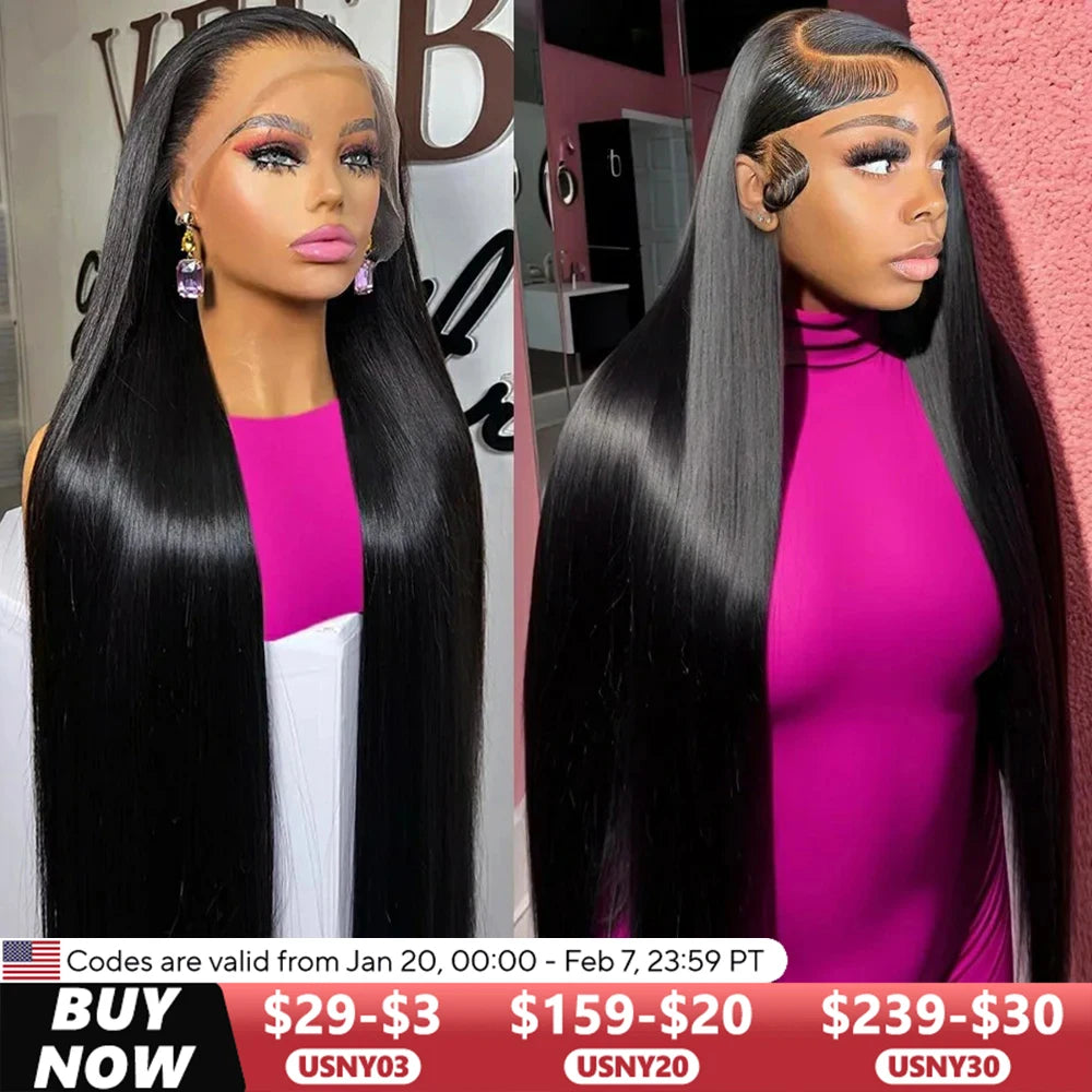 Bone Straight 13x4 Lace Front Wig 13x6 Transparent Peruvian 36Inch Straight Human Hair Wigs For Women 360 Full Lace Frontal Wig