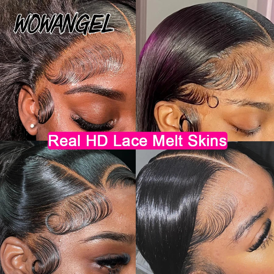 34in Jet Black 13x6 HD Transparent Lace Frontal Wigs Bone Straight Pre Plucked Real HD Lace Front Wigs Glueless 250% Virgin Hair