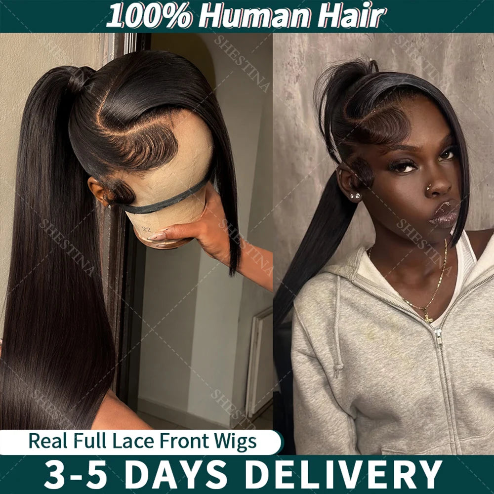 Skinlike Real HD 360 Straight Full Lace 100% Hand-tied Wigs Can ponytail Natural Black 13x5 Lace Frontal Glueless Wig For Woman