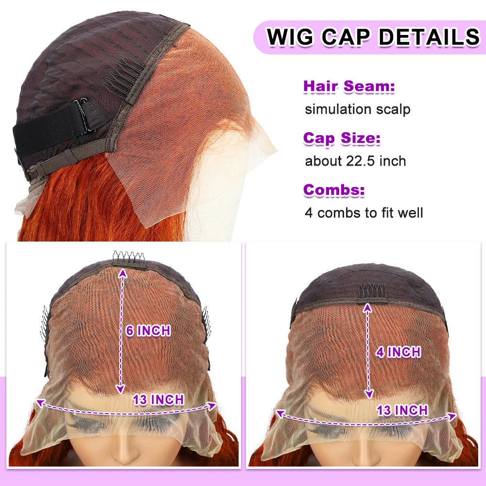 30-36 Inch Orange Ginger Deep Wave Human Hair Wig 13x4 13x6 HD Lace Curly Wave Color Lace Frontal Human Hair Wigs For Women 4x4