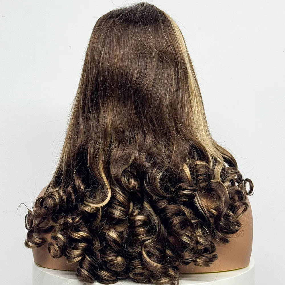 300% Density Glueless Wig 5X5 Transparent Lace Frontal Closure Wig Spiral Curl Side Part Human Hair Wig Loose Curly Wigs 22Inch