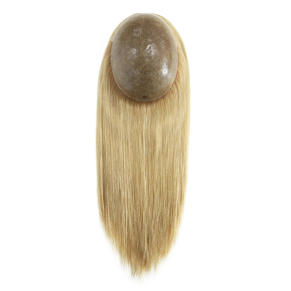 Women Toupee Full PU V Loop Injection Human Hair Wigs Indian Hair Extension Hairpiece System Brown Hair Topper Natural Color 613