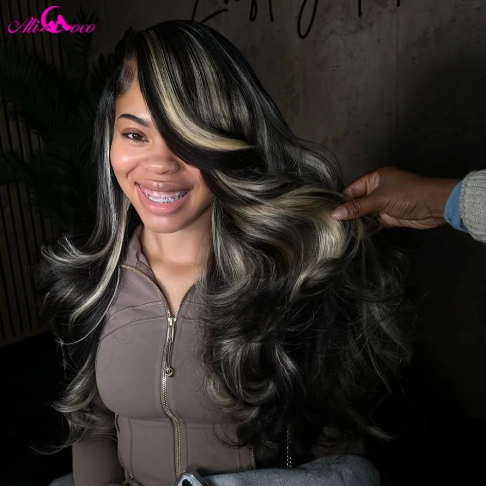 12A Blonde Highlight Wig Human Hair 13X4 13x6 Body Wave Lace Frontal Human Hair Wigs Pre plucked Highlight 5x5 Lace Closure Wigs