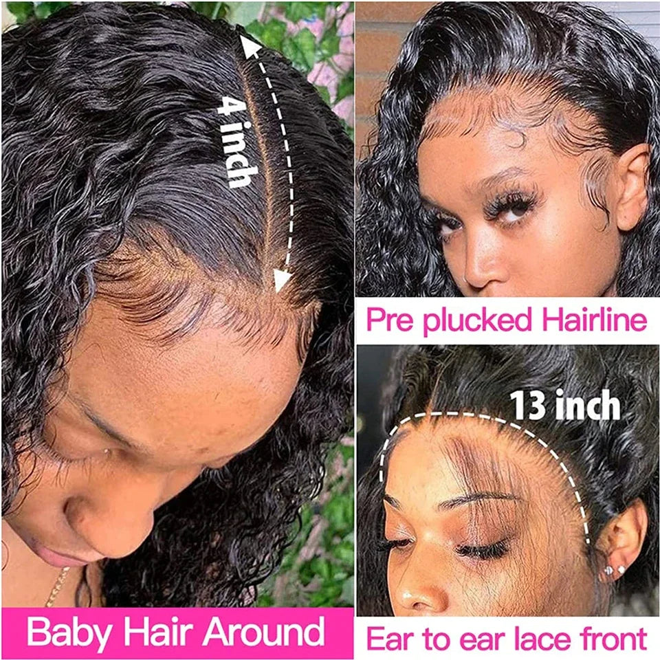 Curly Short Bob Wig 13x4 Lace Front Human Hair Wigs For Women Brazilian HD Lace Frontal Wig Glueless Closure Wig Water Deep Wave