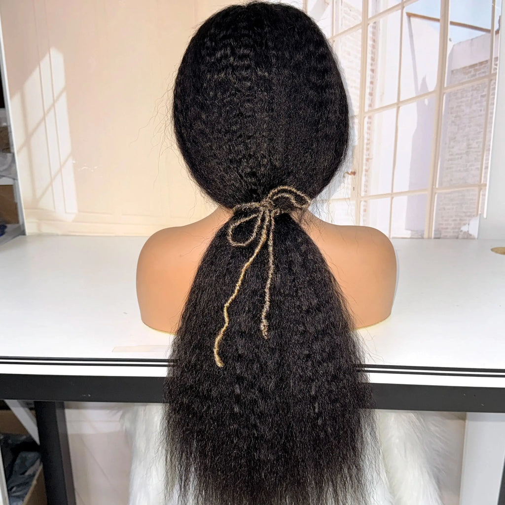 Yaki Straight 13x4 Lace Front Human Hair Wig Natural Black T1B/4 350% Density Kinky Straight Peruvian Hair Wig For Black Women
