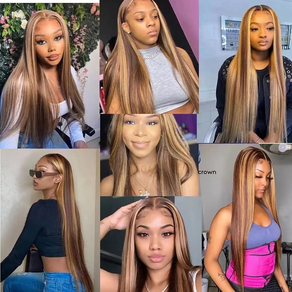Highlight Wig Human Hair Wigs Bone Straight 13x6 HD Lace Frontal Wigs Human Hair 4/27 Ombre Honey Blonde 13x4 HD Lace Front Wig
