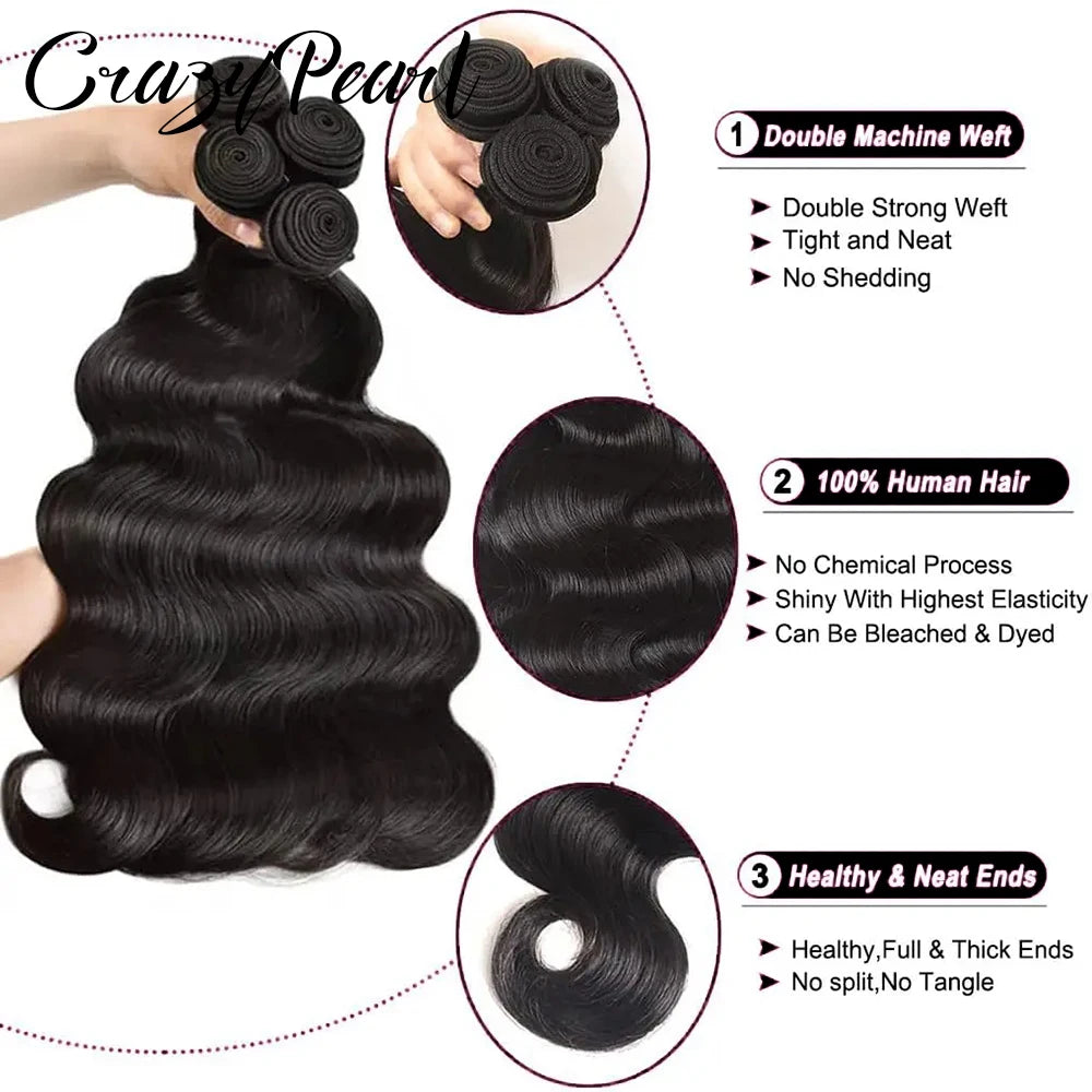 Human Hair Bundles with Closure Body Wave Bundles with Lace Closure Brazilian Human Hair Weave Virgin Hair Weft Natural Color