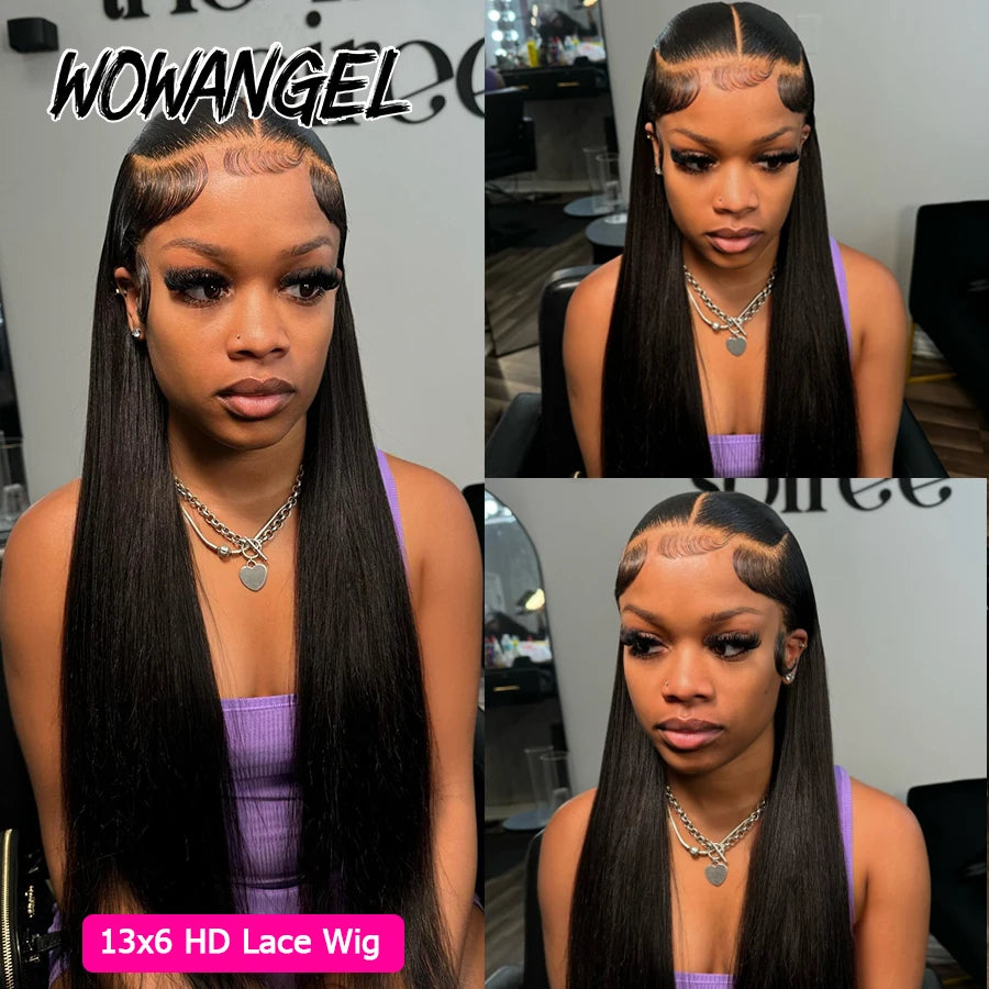 34in Jet Black 13x6 HD Transparent Lace Frontal Wigs Bone Straight Pre Plucked Real HD Lace Front Wigs Glueless 250% Virgin Hair