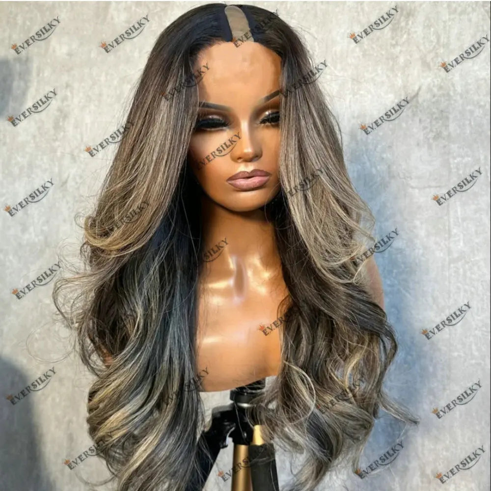 26 inch Hightlight Ash Blonde U Part Wig Human Hair Wig Body Wave Baby Hair V Part Wig Brazilian Human Hair Preplucked Glueles