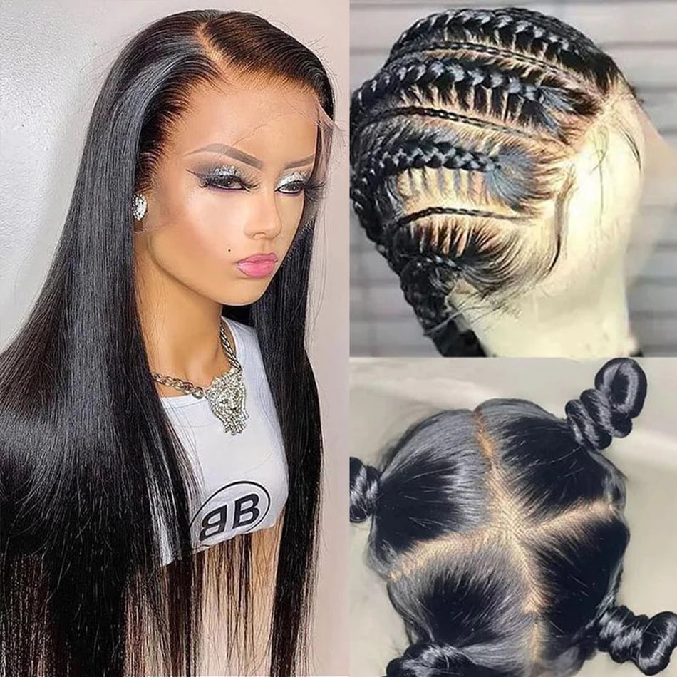Real Full Lace Wig Human Hair for Women 250% Brazilian Bone Straight HD Full Lace Frontal Wig Ready To Wear Preplucked For Women