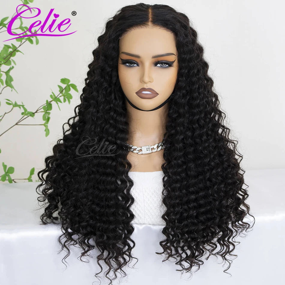 CELIE 6x5 Wear&Go Glueless Deep Wave Wig Pre-cut HD Lace Closure Wig 180 250 Density Pre Bleached&Plucked Human Hair Wigs