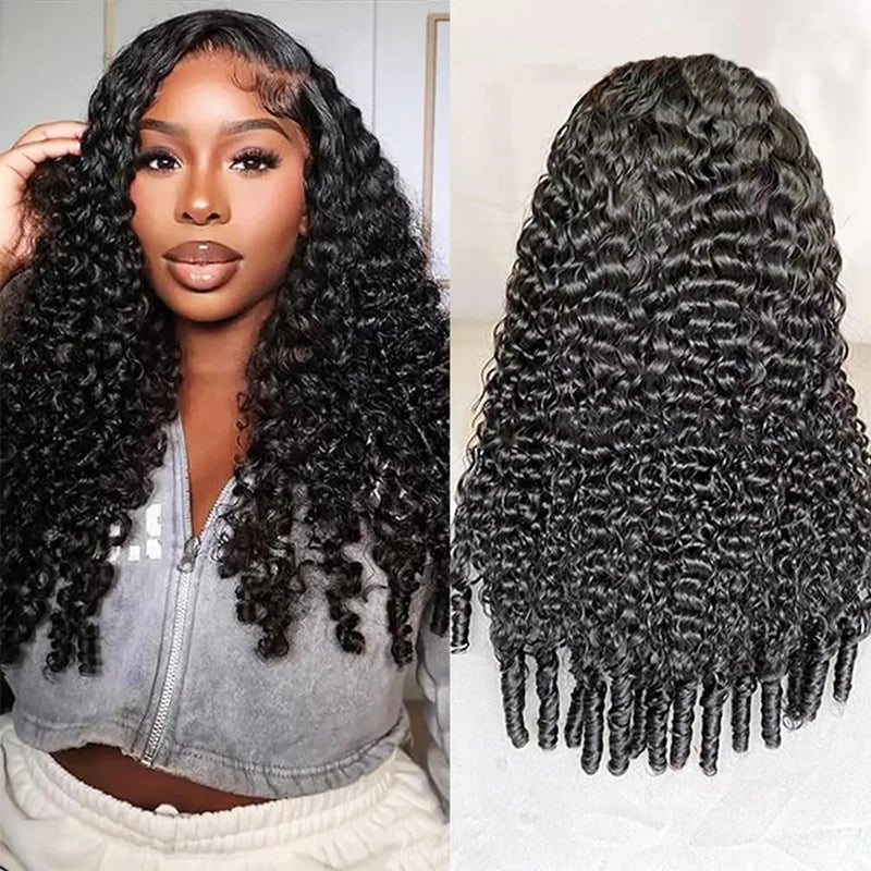 3 in 1 Burmese Curly Half Wig 250 Density Glueless Flip Over Half Wig with Drawstring Spiral Curly Ends Isee Human Hair Wigsi