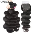UNice Body Wave Bundles With Clousre 100% Human Hair Bundles 2/3/4 PCS With 1PC 4x4 Lace Closure Can Make 300% Density Wigs