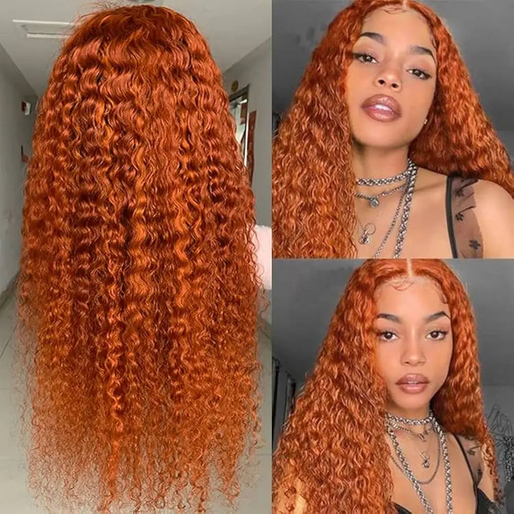 30-36 Inch Orange Ginger Deep Wave Human Hair Wig 13x4 13x6 HD Lace Curly Wave Color Lace Frontal Human Hair Wigs For Women 4x4