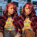 250%Density Body Wave 99j Burgundy Red Wig Human Hair 13x4 13x6 HD Lace Frontal Wig Human Hair Pre Plucked Remy Real Human Hair