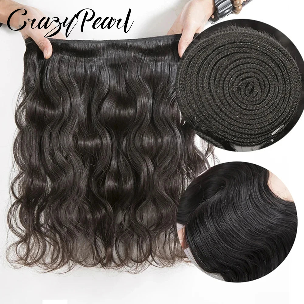 Human Hair Bundles with Closure Body Wave Bundles with Lace Closure Brazilian Human Hair Weave Virgin Hair Weft Natural Color