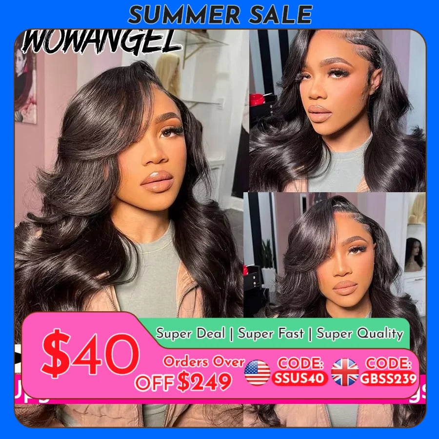 Wow Angel 13x6 HD Lace Front Wigs 250% Virgin Hair Body Wave Human Hair Wigs Skinlike HD Lace Wigs Pre Plucked Glueless Wigs