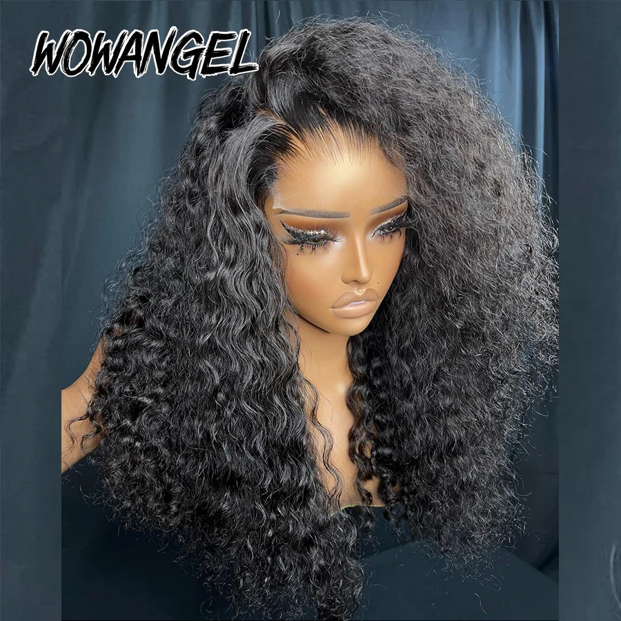 WOWANGEL 34 inch 250% Water Wave 5x5 HD Lace Closure Wigs Pre Plucked Curly Glueless Wig Ready to Wear Human Hair Wigs For Women