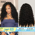 3 in 1 Burmese Curly Half Wig 250 Density Glueless Flip Over Half Wig with Drawstring Spiral Curly Ends Isee Human Hair Wigsi