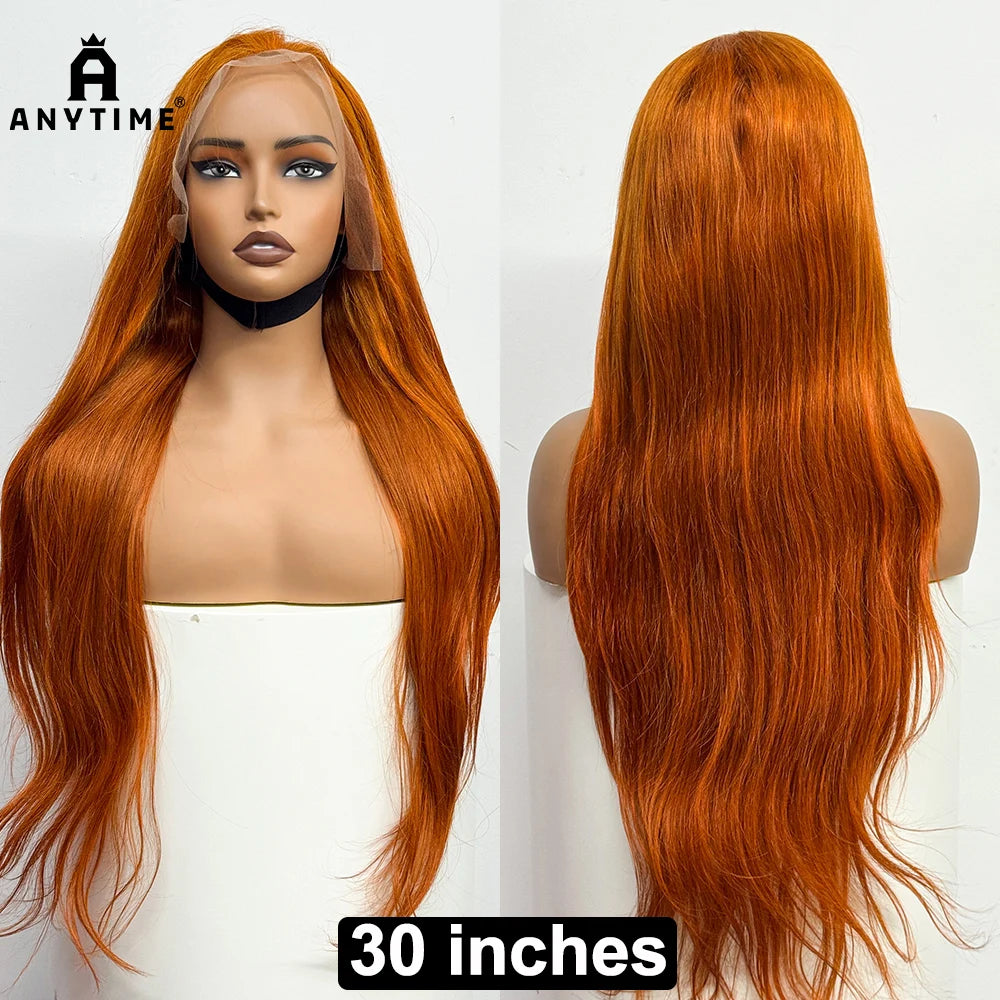 22-34 inches Straight Ginger Orange Human Hair Wig 250% Density 13x4 Lace Frontal Straight #350 Colored Soft Wig For Black Women