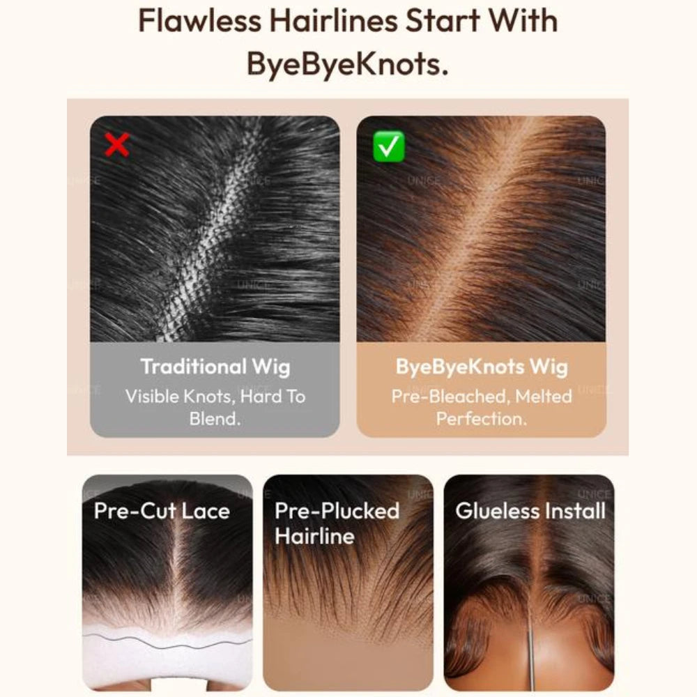 UNice 7x5 Bye Bye Slip™ Glueless Lace Chestnut Brown OmbBurmese Curly Human Hair Wigs With Finger Coil Ends & Drawstring
