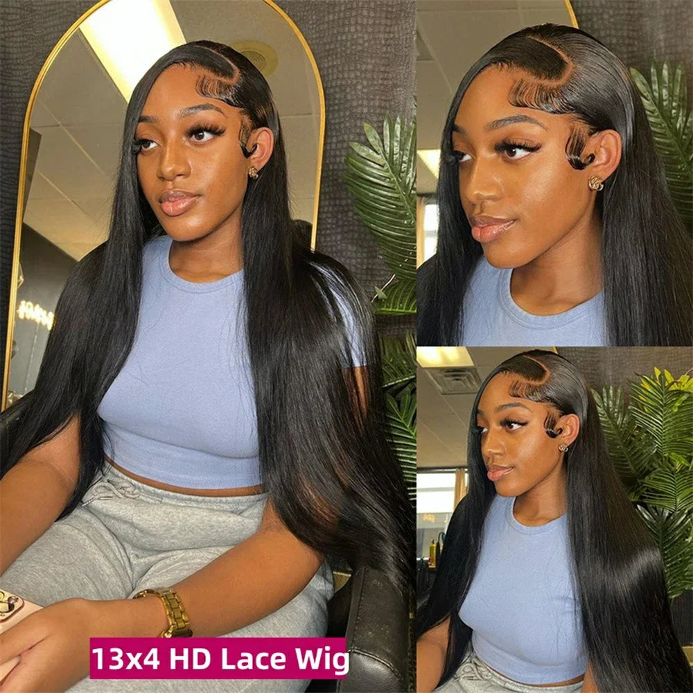 Peruvian 30 32 Inch Straight Transparent 13x4 13x6 HD Lace Frontal Human Hair Wig For Women Glueless Lace Front Wig Pre Pluck