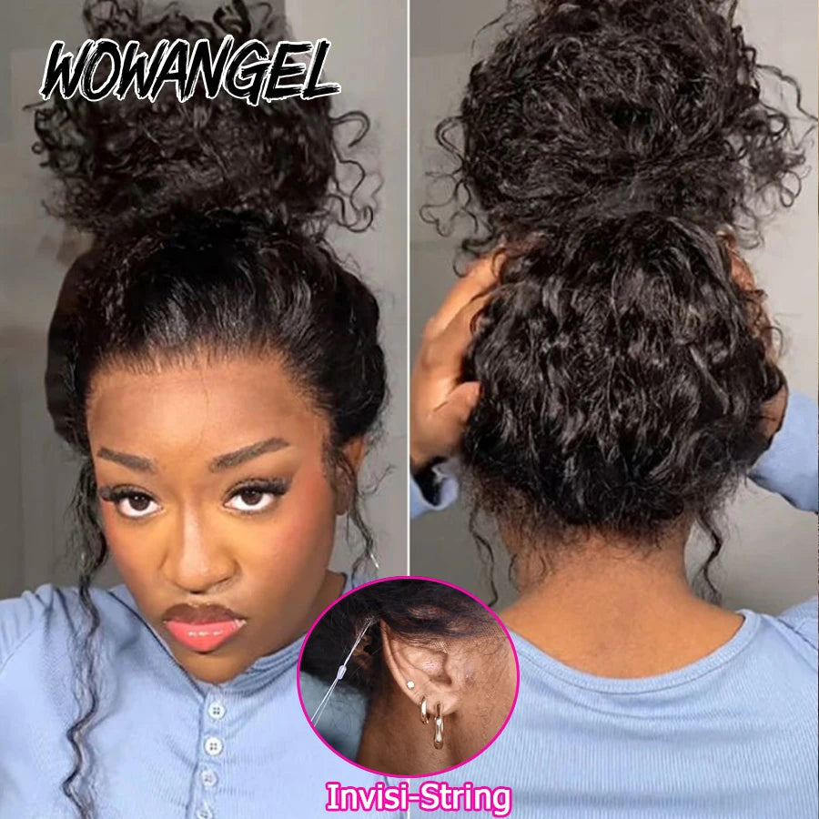 Invisi Drawstring 360 HD Lace Front Wigs Burmese Curly Glueless Full Frontal Wigs Human Hair Hidden Strap Wave Brazilian Hair