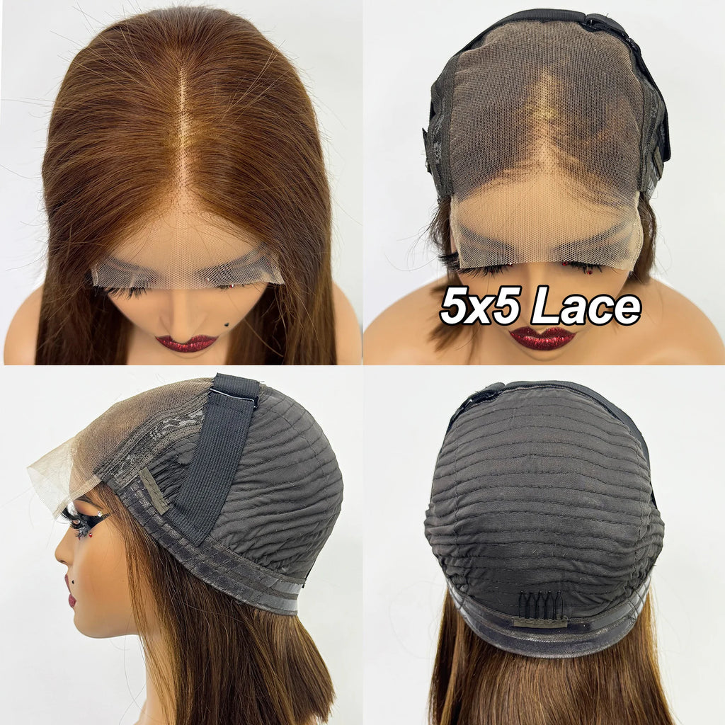 5x5 Transparent Lace Glueless Human Hair Wig 300% Density 24inch Double Drawn Bone Straight 100% Human Hair Wig for Black Women
