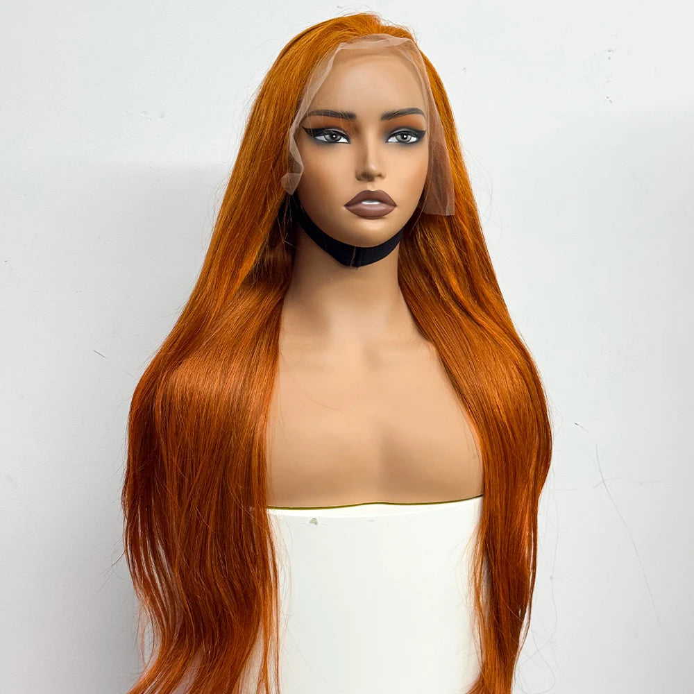 22-34 inches Straight Ginger Orange Human Hair Wig 250% Density 13x4 Lace Frontal Straight #350 Colored Soft Wig For Black Women