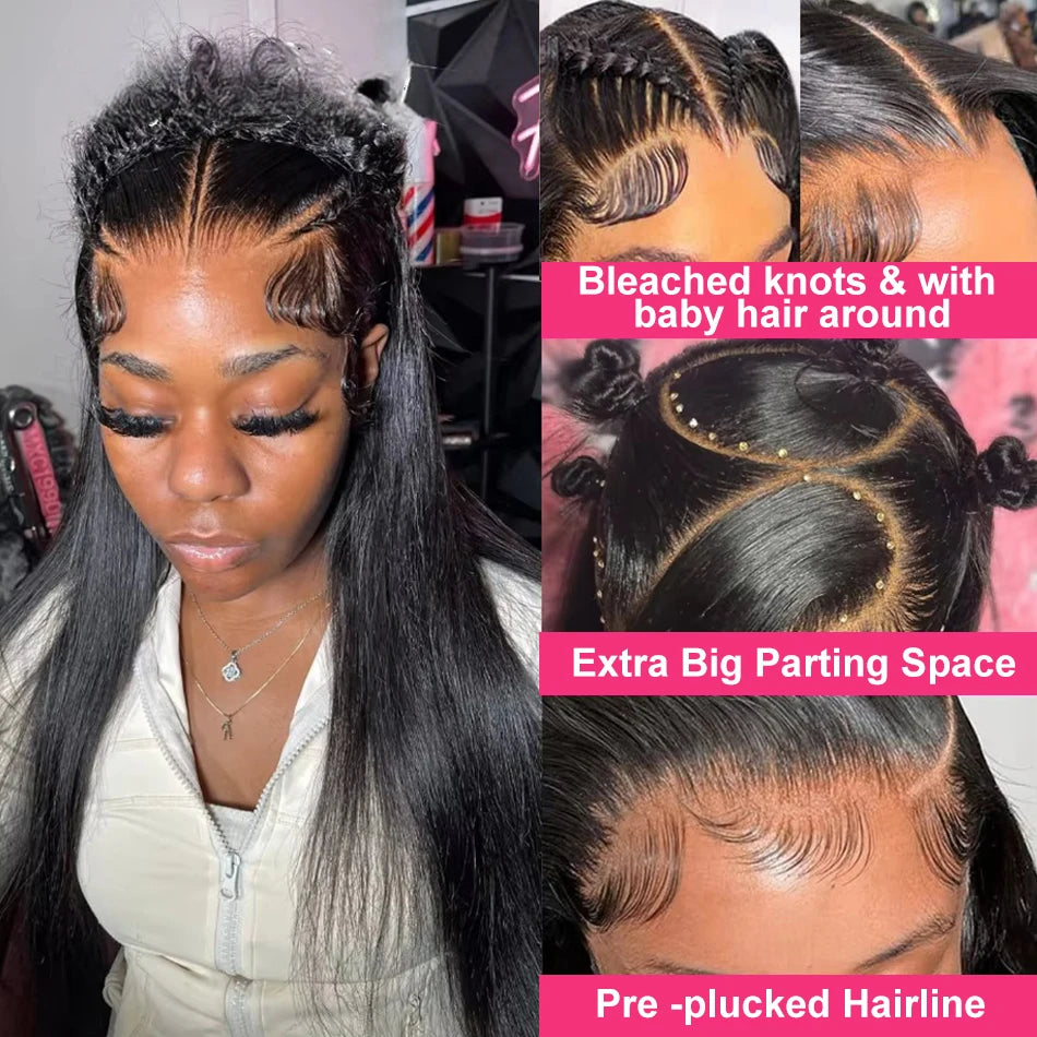 Real Full Lace Wig Human Hair for Women 250% Brazilian Bone Straight HD Full Lace Frontal Wig Ready To Wear Preplucked For Women