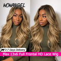 WOWANGEL Honey Blonde Balayage Body Wave Lace Front Wigs Dark Root Ombre Human Hair Wigs 13x6 HD Lace Glueless Wigs Pre Plucked