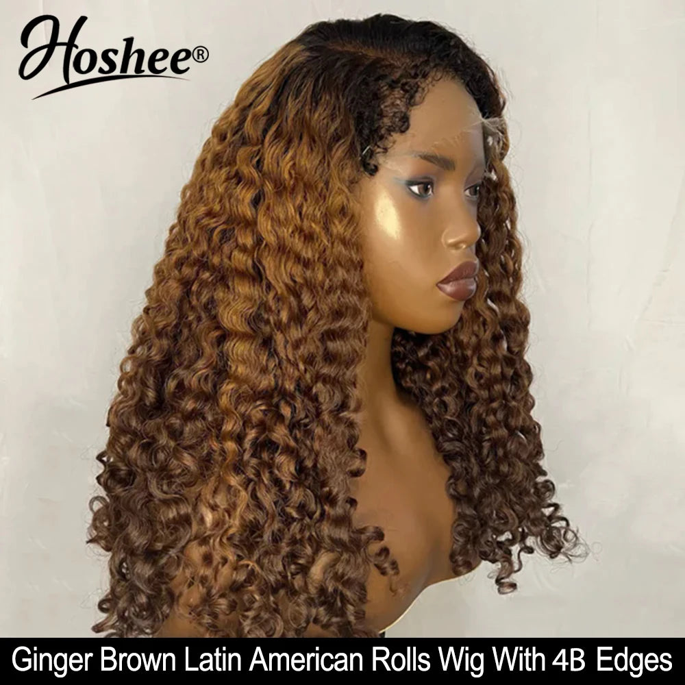 Honey Brown Glueless Colored Human Hair Wigs For Women Burmese Curly 4x4 Pre-Cut Lace Wig Wear And Go Human Hair Wig 250 Density