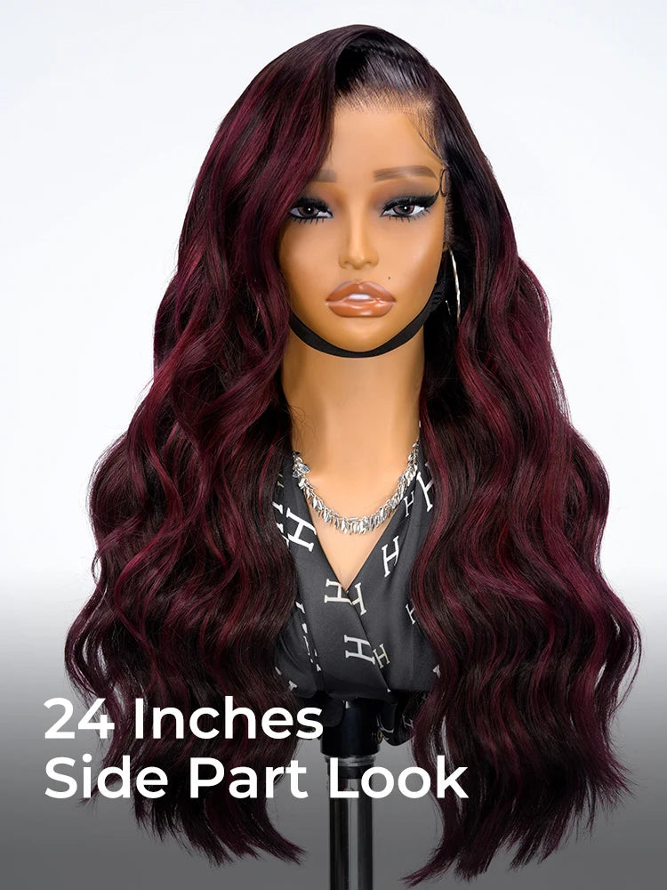 Alipearl Hair Glueless Highlight Wig Red Burgundy Side Part Wig Body Wave Gluless 13x6 Lace Frontal Wig Human Hair