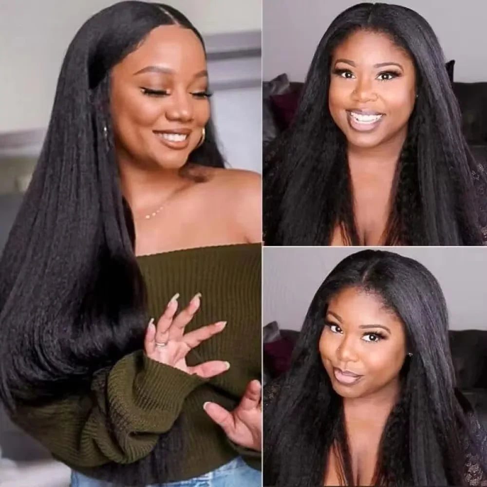 30 32 Inch Long Kinky Straight U Part Wigs Human Hair Wigs V Part Yaki Straight Wigs For Women Daily Use Full Machine Made Wigs